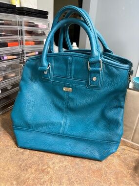 Teal Leather Tote Handbag - Thirty one Paris